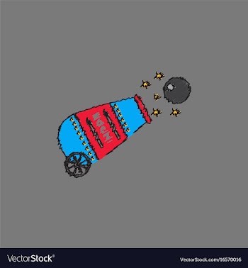 Circus cannon flat icon in hatching style vector image
