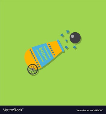 Circus cannon flat icon in sticker style vector image