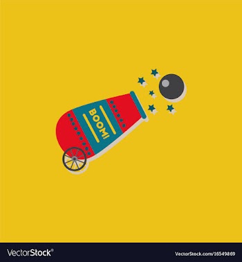 Circus cannon flat icon in sticker style vector image
