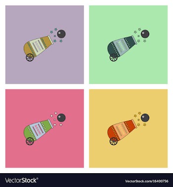 Circus cannon flat icons set vector image