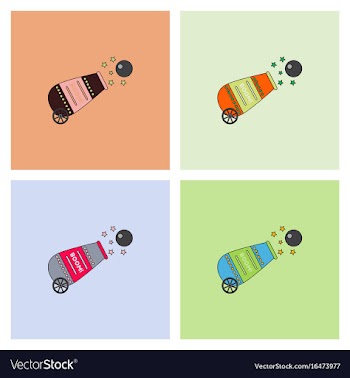 Circus cannon flat icons set vector image