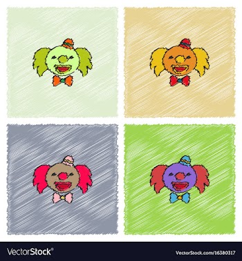 Circus clown set in hatching style vector image