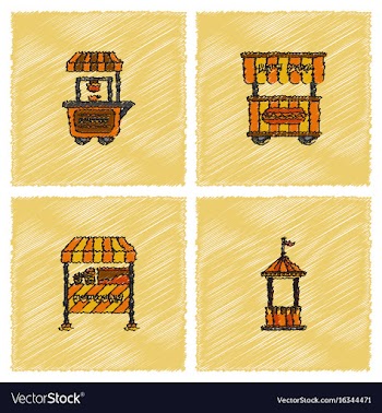 Circus equipment icons in hatching style vector image