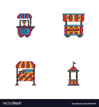 Circus equipment icons in hatching style vector image
