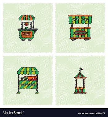 Circus equipment icons in hatching style vector image