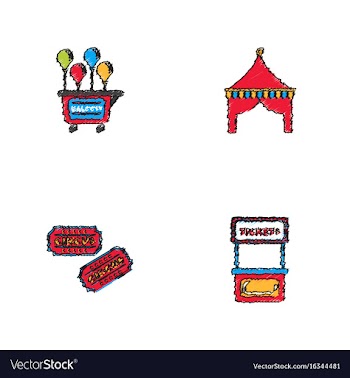 Circus equipment icons in hatching style vector image