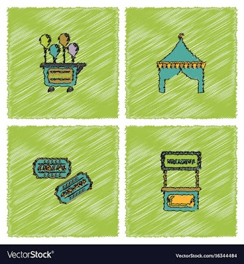 Circus equipment icons in hatching style vector image