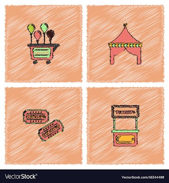 Circus equipment icons in hatching style vector image