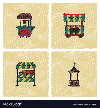 Circus equipment icons in hatching style vector image