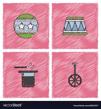 Circus equipment icons in hatching style vector image