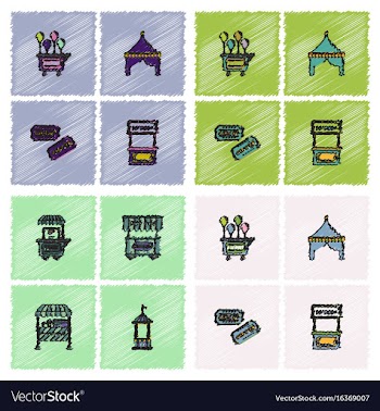Circus equipment icons in hatching style vector image