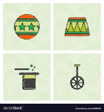 Circus equipment icons in hatching style vector image