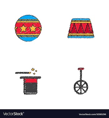 Circus equipment icons in hatching style vector image