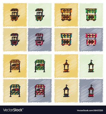 Circus equipment icons in hatching style vector image