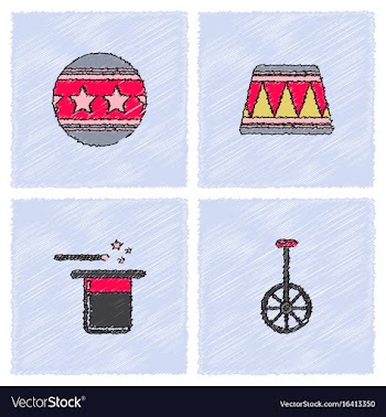 Circus equipment icons in hatching style vector image