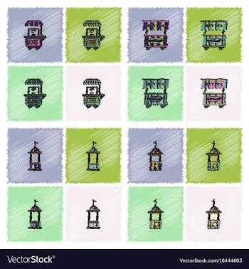 Circus equipment icons in hatching style vector image