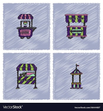 Circus equipment icons in hatching style vector image