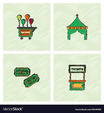 Circus equipment icons in hatching style vector image