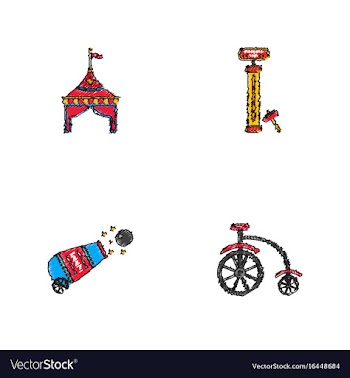 Circus equipment icons in hatching style vector image