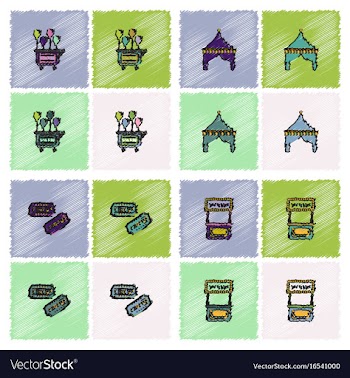Circus equipment icons in hatching style vector image