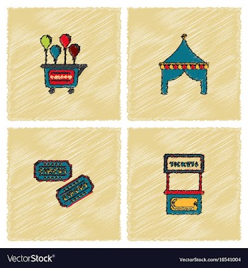 Circus equipment icons in hatching style vector image