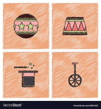 Circus equipment icons in hatching style vector image