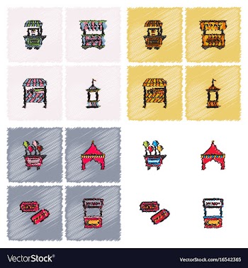 Circus equipment icons in hatching style vector image