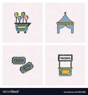 Circus equipment icons in hatching style vector image