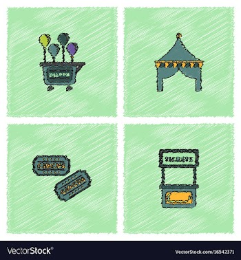 Circus equipment icons in hatching style vector image