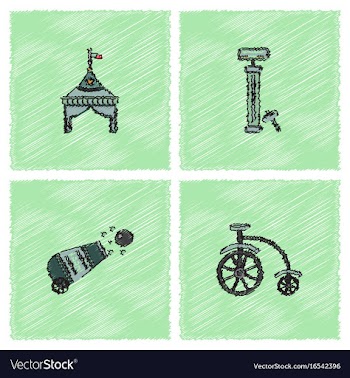 Circus equipment icons in hatching style vector image