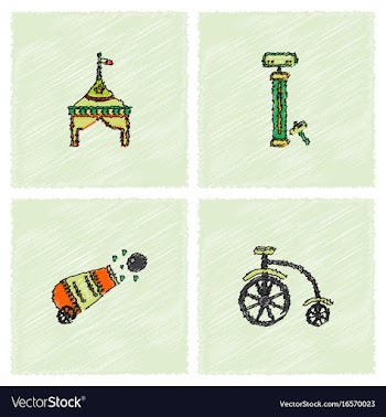 Circus equipment icons in hatching style vector image