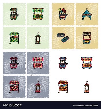 Circus equipment icons in hatching style vector image