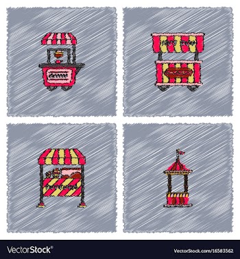 Circus equipment icons in hatching style vector image