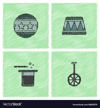 Circus equipment icons in hatching style vector image