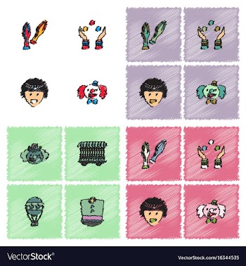 Circus icons collection in hatching style vector image