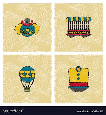 Circus icons collection in hatching style vector image