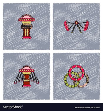 Circus icons collection in hatching style vector image
