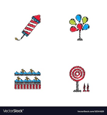 Circus icons collection in hatching style vector image