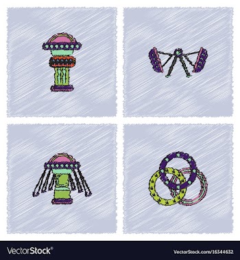 Circus icons collection in hatching style vector image