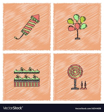 Circus icons collection in hatching style vector image