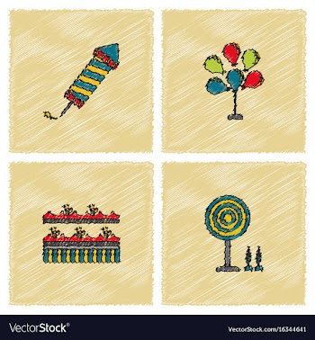 Circus icons collection in hatching style vector image