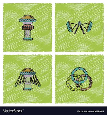 Circus icons collection in hatching style vector image