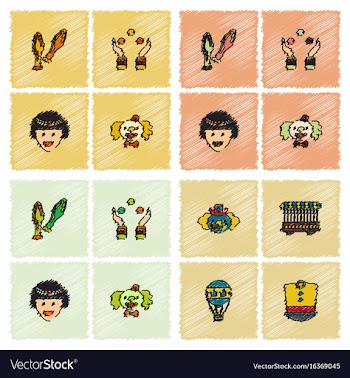 Circus icons collection in hatching style vector image