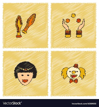 Circus icons collection in hatching style vector image