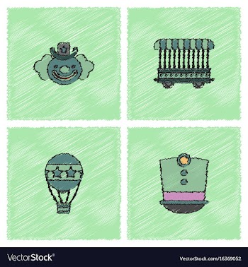 Circus icons collection in hatching style vector image