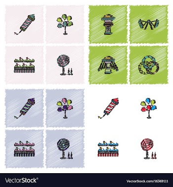 Circus icons collection in hatching style vector image