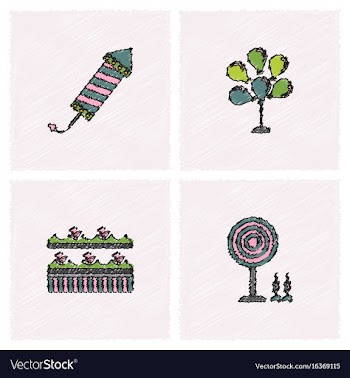 Circus icons collection in hatching style vector image