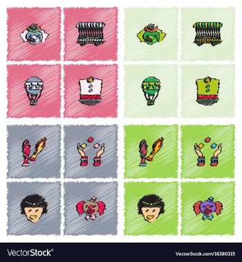 Circus icons collection in hatching style vector image