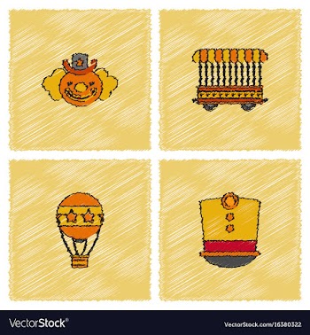 Circus icons collection in hatching style vector image