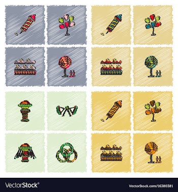 Circus icons collection in hatching style vector image